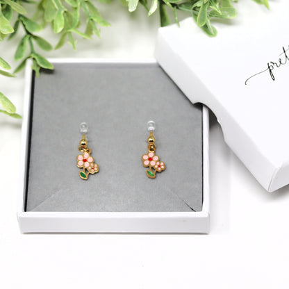 Dainty Pink Flowers Dangle Earrings
