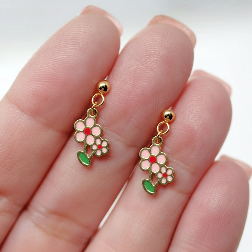 Dainty Pink Flowers Dangle Earrings
