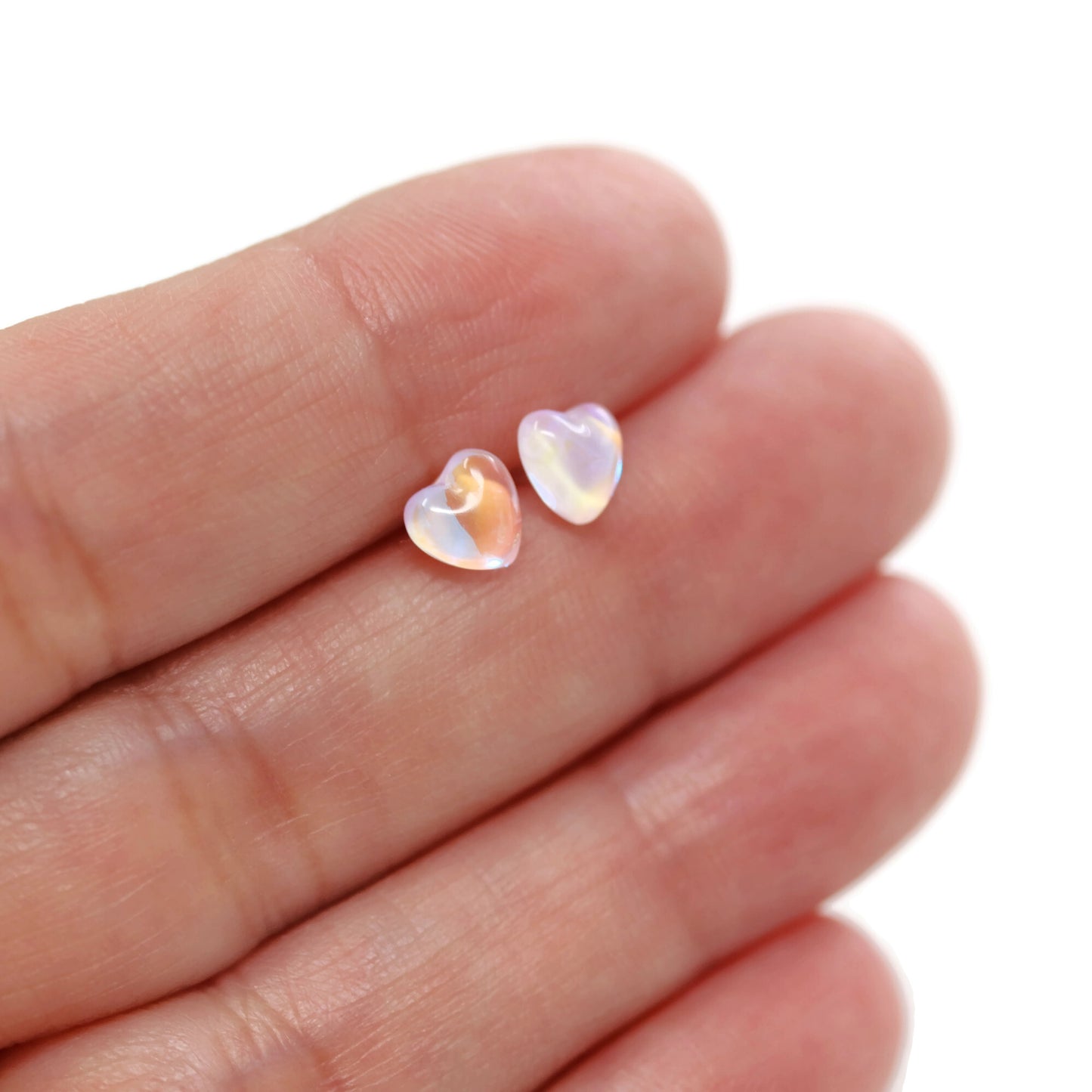 Tiny Heart Stud Earrings, Opalescent
