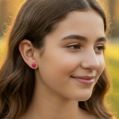 Tiny Heart Stud Earrings, Pink / Red