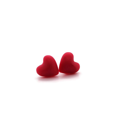 Tiny Heart Stud Earrings, Pink / Red