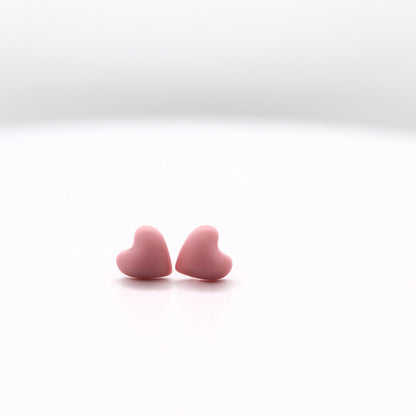 Tiny Heart Stud Earrings, Pink / Red