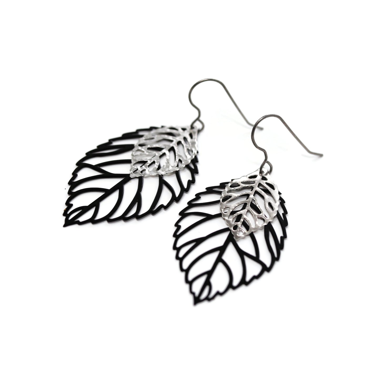 Double Leaf Cut Out Dangle Earrings - 3 Colors