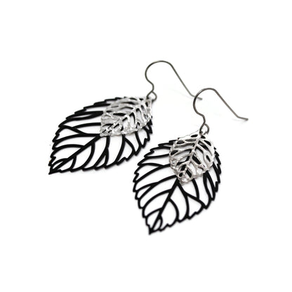 Double Leaf Cut Out Dangle Earrings - 3 Colors
