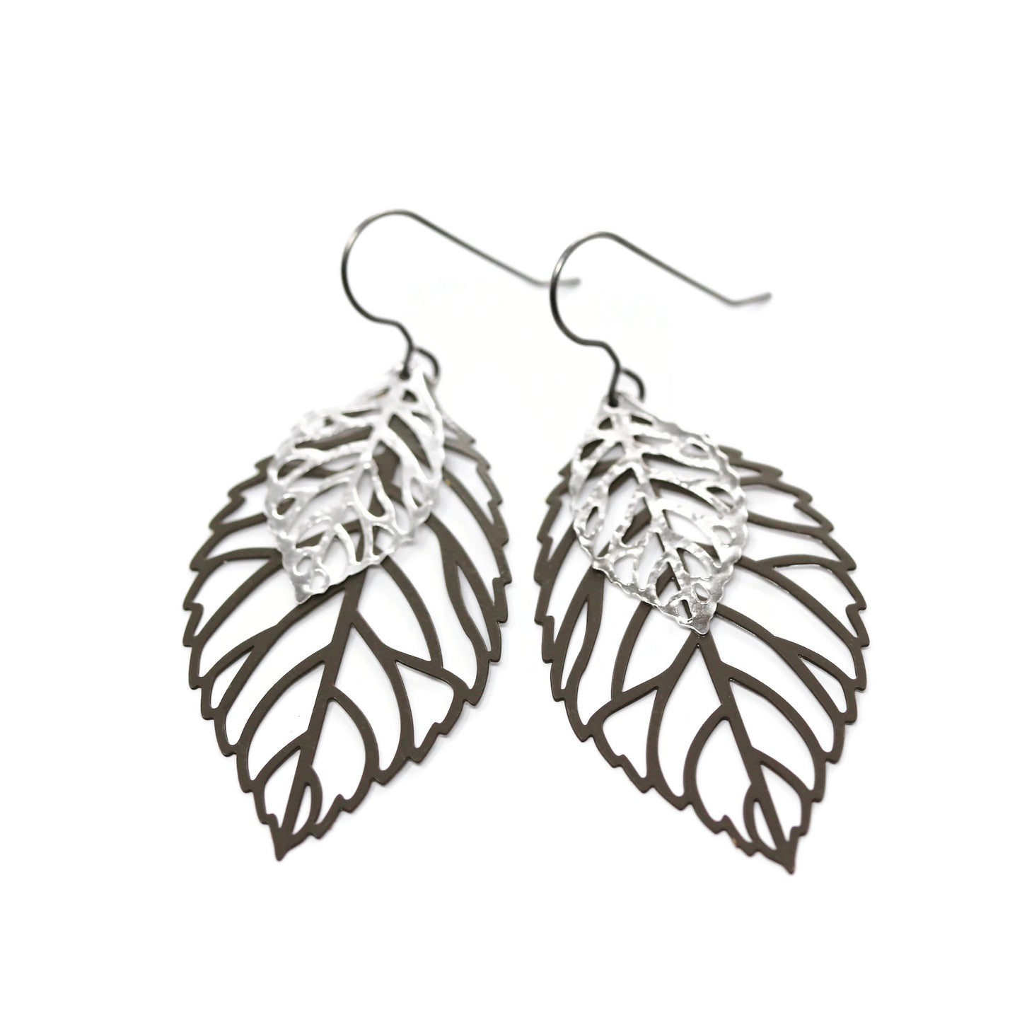 Double Leaf Cut Out Dangle Earrings - 3 Colors
