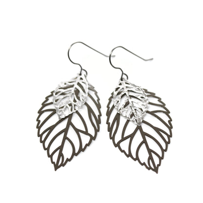 Double Leaf Cut Out Dangle Earrings - 3 Colors