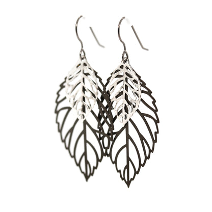 Double Leaf Cut Out Dangle Earrings - 3 Colors