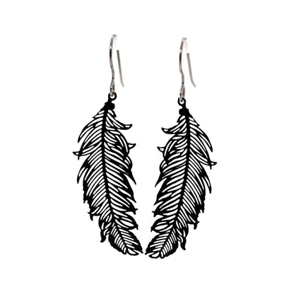 Delicate Feather Dangle Earrings – Lightweight Statement in Black, Silver or White