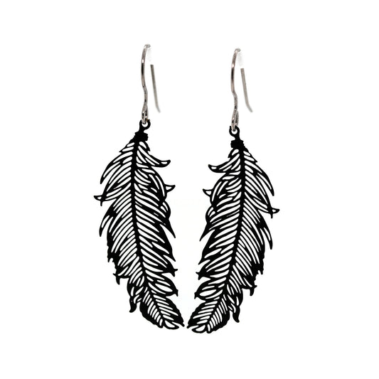 Delicate Feather Dangle Earrings – Lightweight Statement in Black, Silver or White