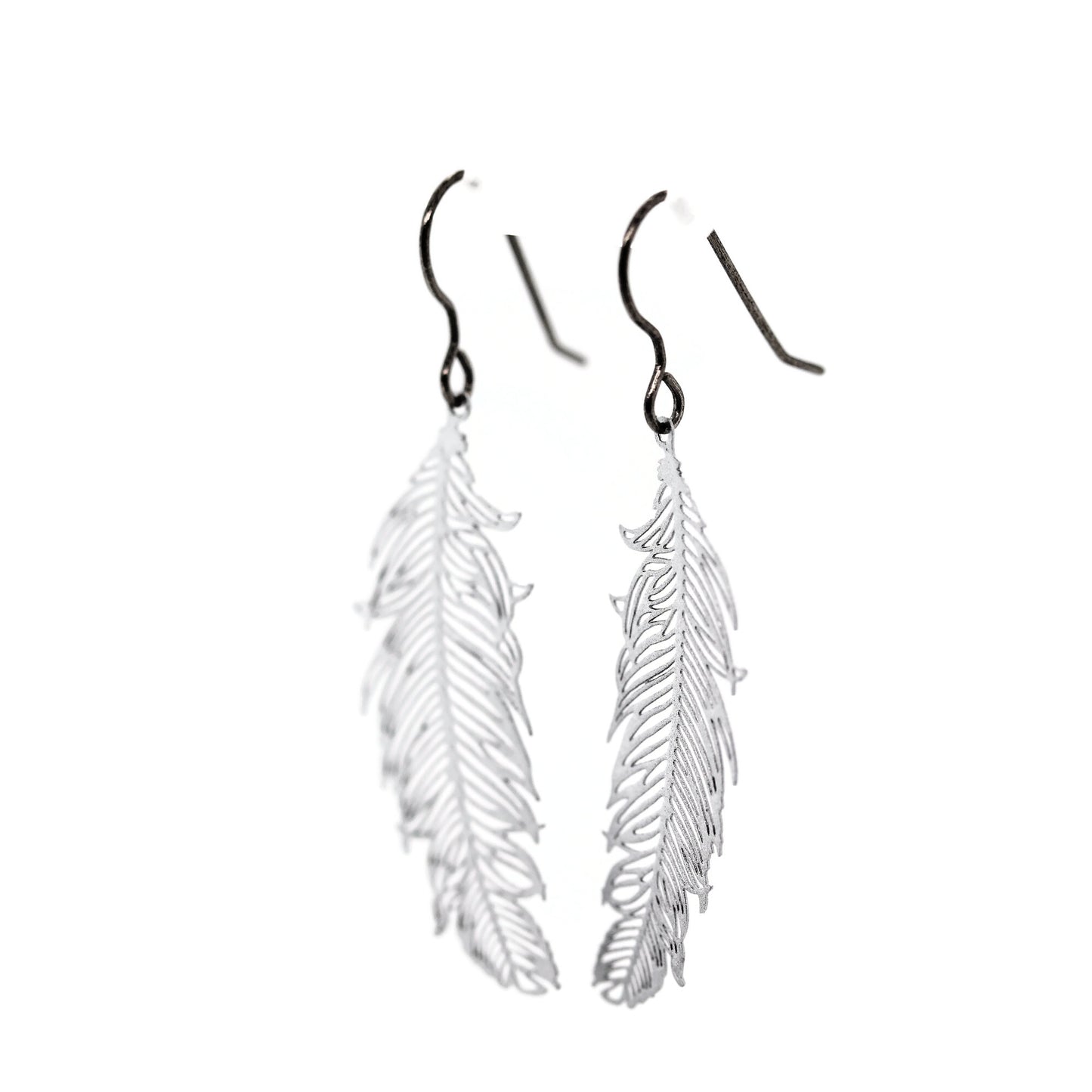 Delicate Feather Dangle Earrings – Lightweight Statement in Black, Silver or White