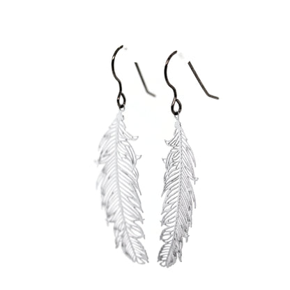 Delicate Feather Dangle Earrings – Lightweight Statement in Black, Silver or White