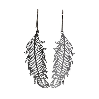 Delicate Feather Dangle Earrings – Lightweight Statement in Black, Silver or White