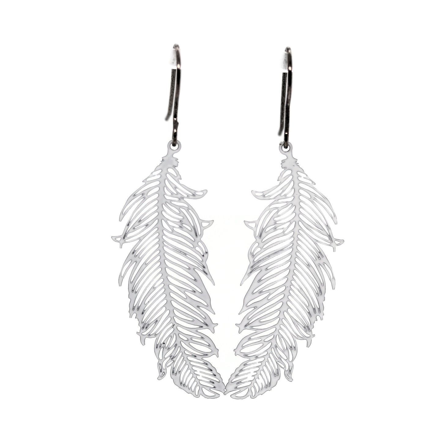 Delicate Feather Dangle Earrings – Lightweight Statement in Black, Silver or White