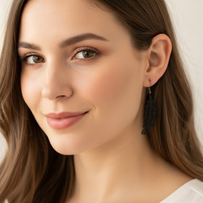 Delicate Feather Dangle Earrings – Lightweight Statement in Black, Silver or White