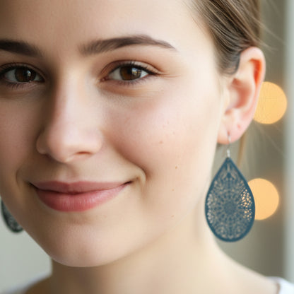Lace Filigree Teardrop Shaped Dangle Earrings