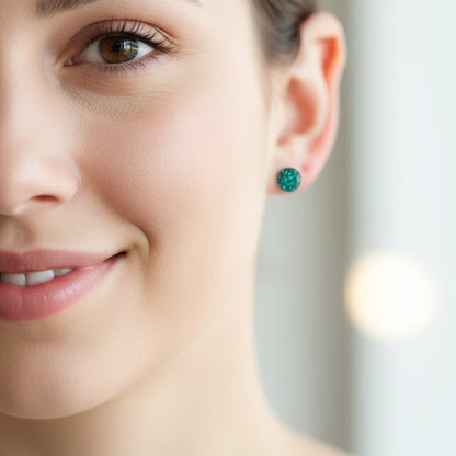 Faceted Glitter Cabochon Stud Earrings
