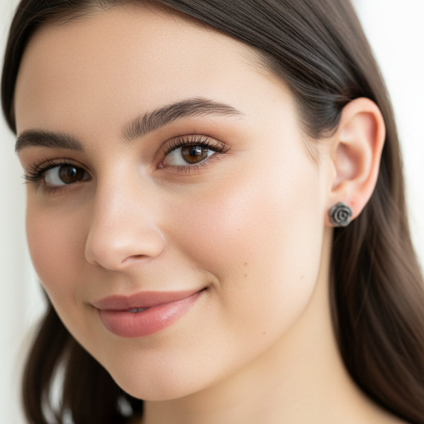 Glitter Rose Stud Earrings