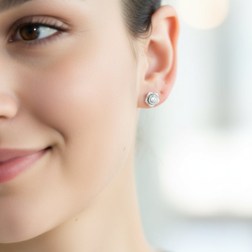Glitter Rose Stud Earrings, 2 Sizes