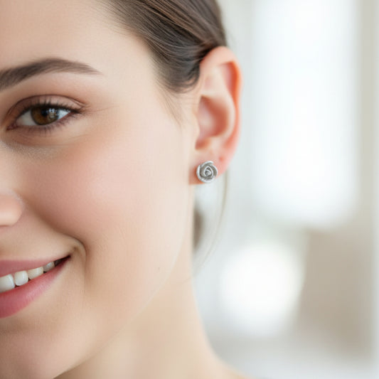 Glitter Rosebud Stud Earrings