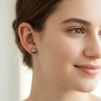 Rainbow Stripe Stud Earrings, Two Sizes