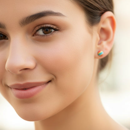 Rainbow Stripe Stud Earrings, Two Sizes