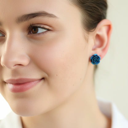 Glitter Rose Stud Earrings, 2 Sizes