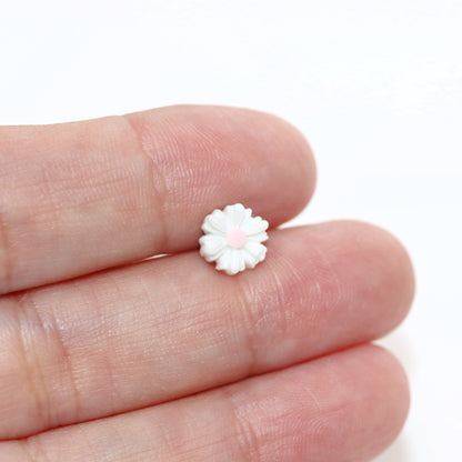 Tiny Daisy Stud Earrings, White/Pink