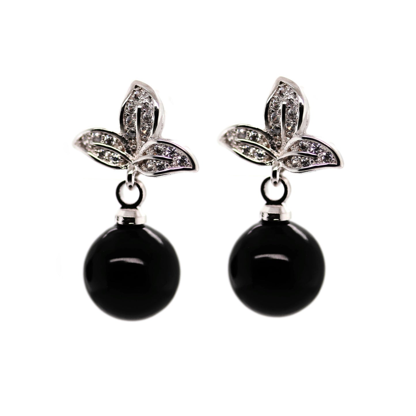 Black Pearl Leaves Drop Earrings