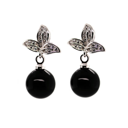 Black Pearl Leaves Drop Earrings