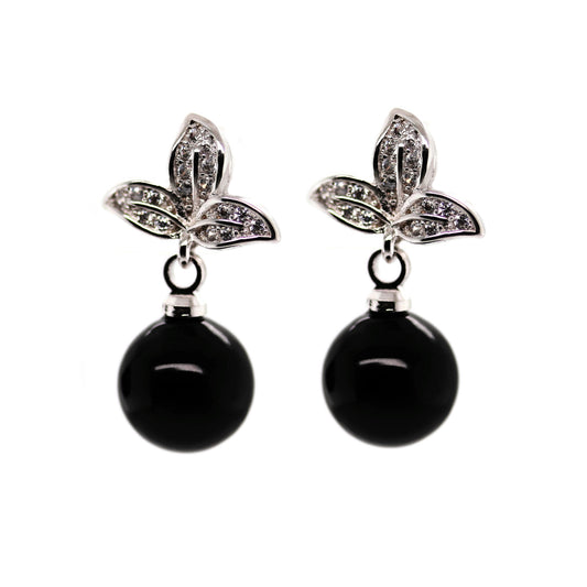 Black Pearl Leaves Drop Earrings