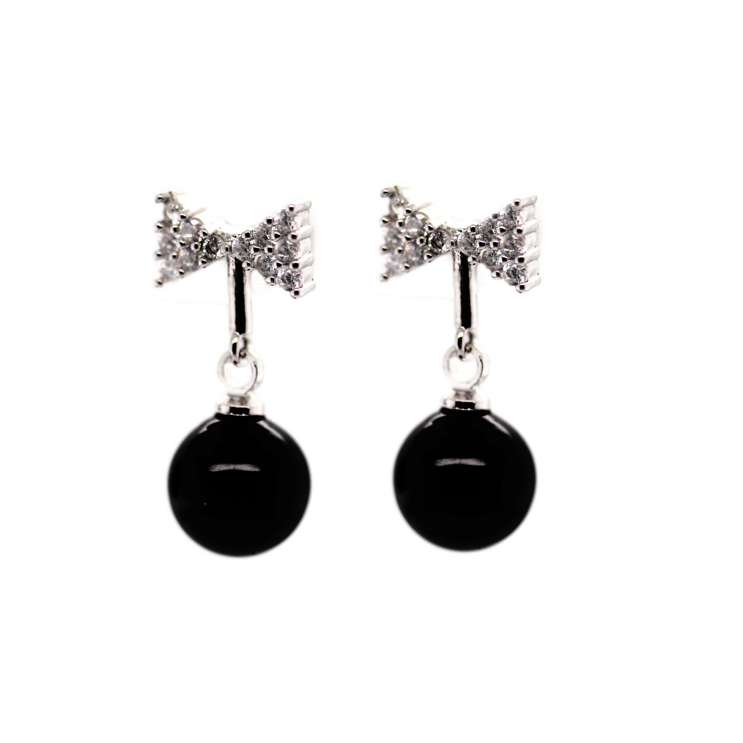 Black Pearl Bow Drop Earrings