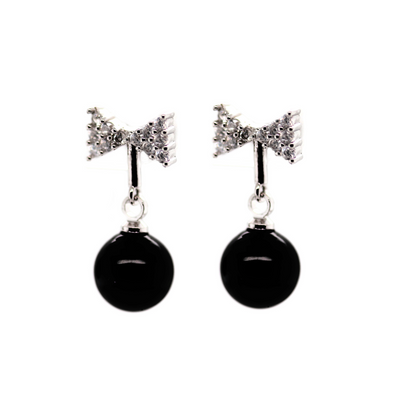 Black Pearl Bow Drop Earrings