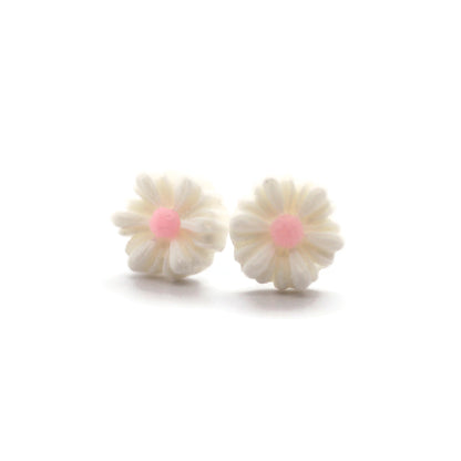 Tiny Daisy Stud Earrings, White/Pink