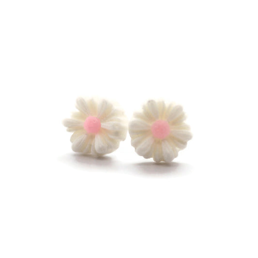 Tiny Daisy Stud Earrings, White/Pink