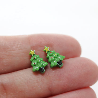 Boucles d'oreilles à tige en forme d'arbre avec étoile, 10 x 13 mm