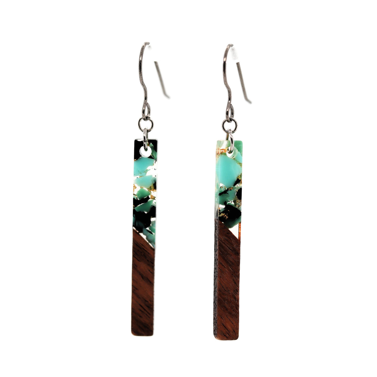 Wood & Resin Bar Dangle Earrings, 57mm/2.25"