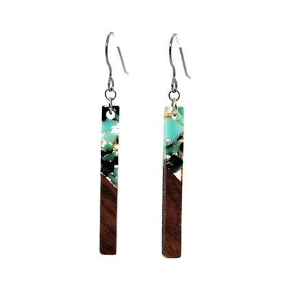 Wood & Resin Bar Dangle Earrings, 57mm/2.25"