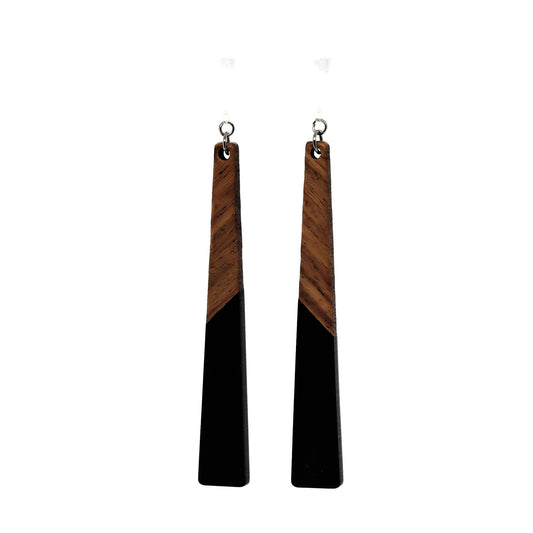 Wood Geometric Tapered Bar Dangle Earrings, 58mm/2.3"