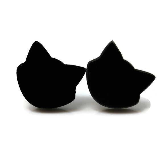 Black cat-shaped earrings on a white background