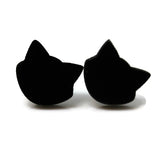 Black cat-shaped earrings on a white background
