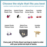 Chart of various earring back options for sensitive and non-pierced ears with corresponding icons.