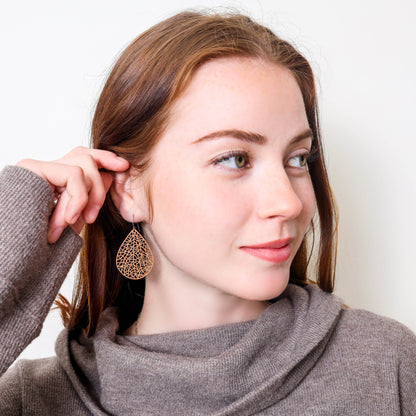 Filigree Leaf Teardrop Dangle Earrings, 16 Colors