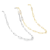 Paperclip Chain Necklace 18K Gold PVD Plated Stainless Steel, 4.2mm Wide, 17" Long