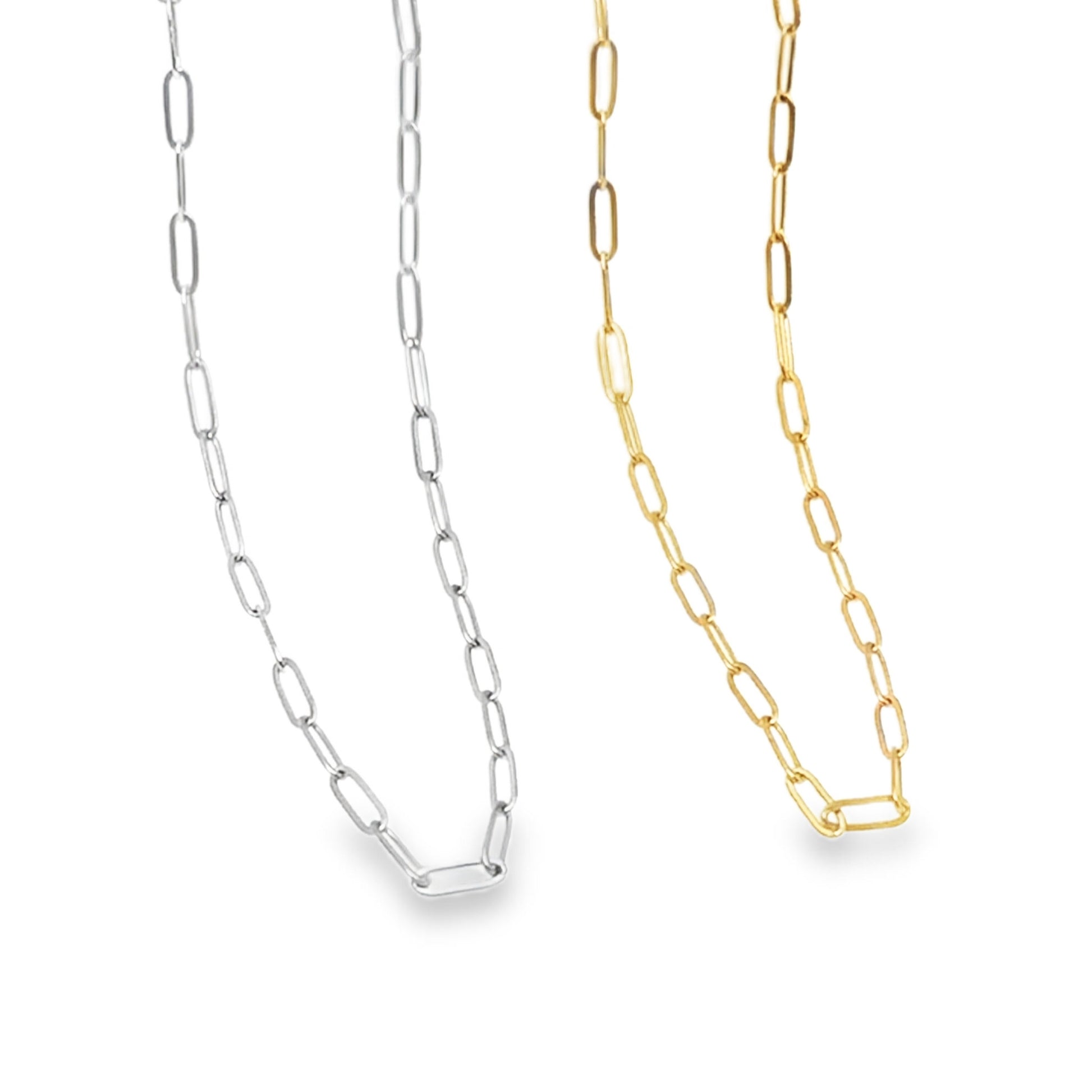 paperclip necklace in silver and gold