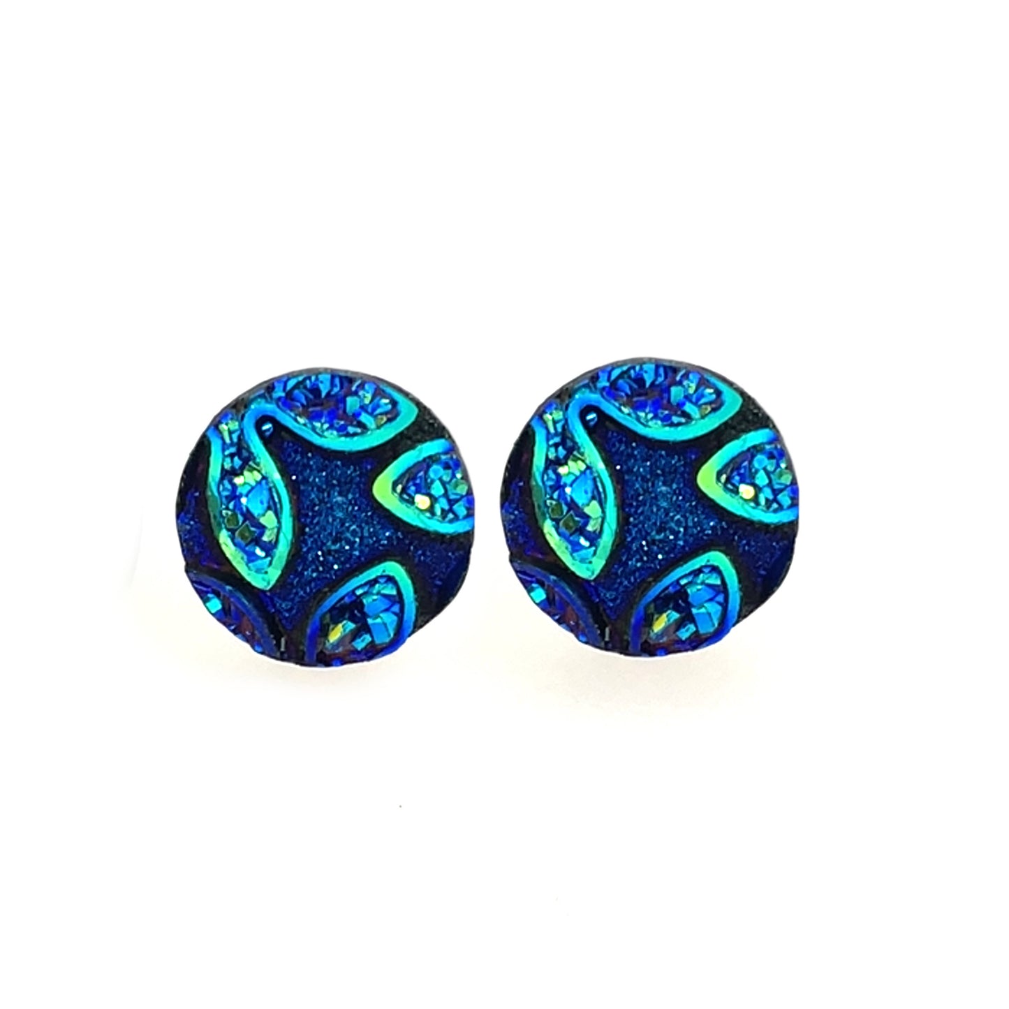 Sparkly Floral Cabochon Stud Earrings
