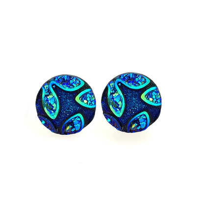 Boucles d'oreilles à tige à motif floral bleu scintillant, 12 mm
