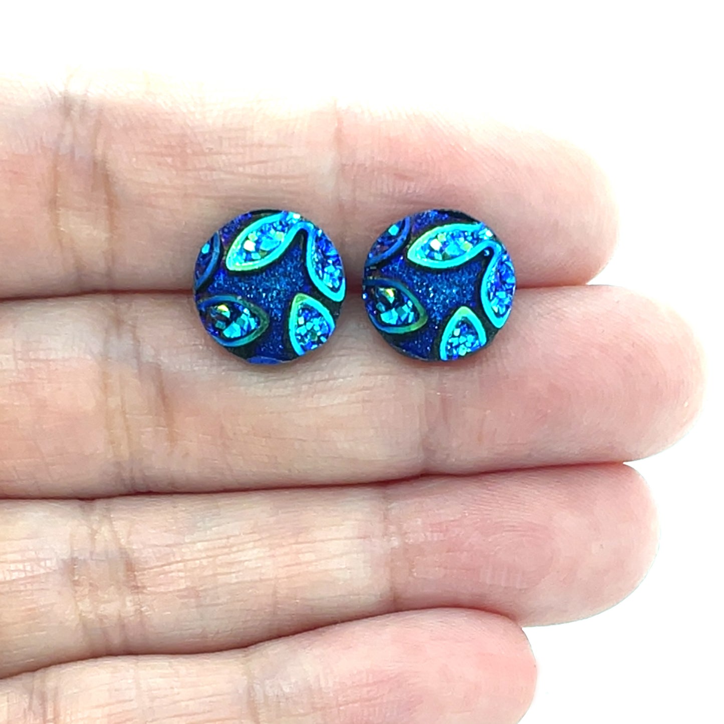 Sparkly Floral Cabochon Stud Earrings
