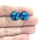 Sparkly Floral Cabochon Stud Earrings, 12mm