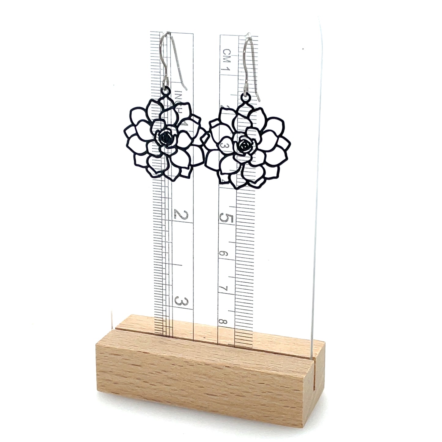 Fine Line Succulent Flower Design Dangle Earrings