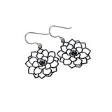 Fine Line Succulent Flower Design Dangle Earrings